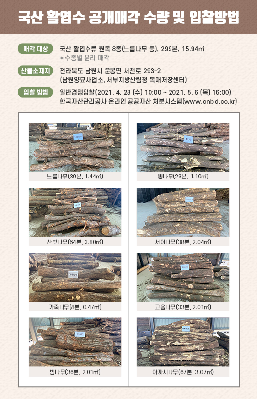 국산 활엽수 공개매각 수량 및 입찰방법.jpg
